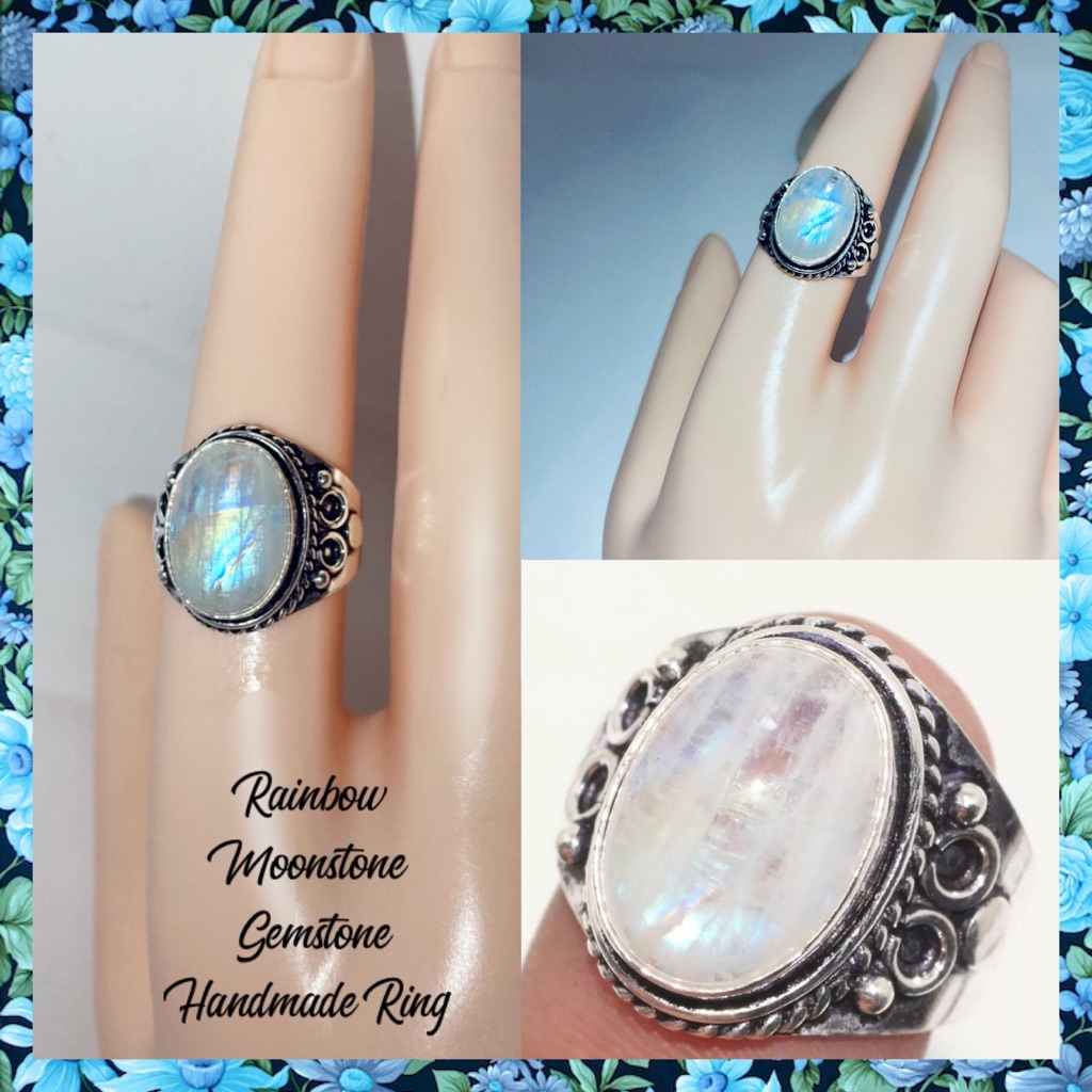 Glowing White Labradorite Gemstone Handmade Ring